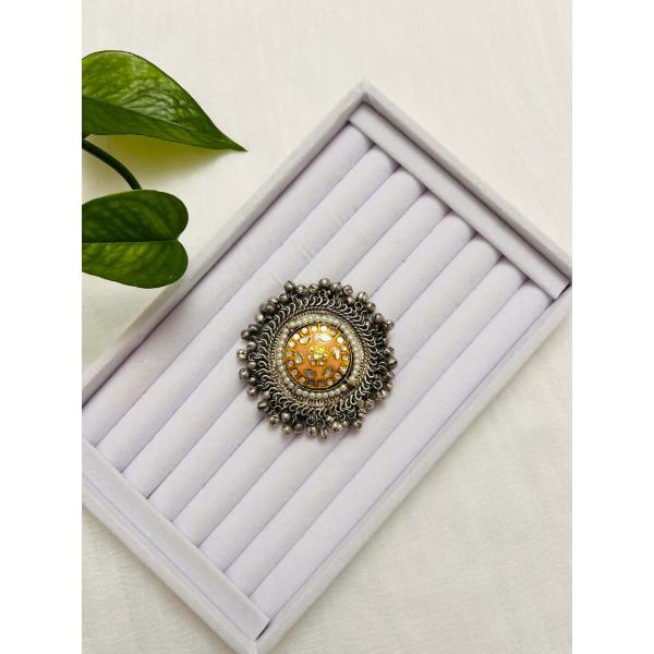 Statement ghungroo ring  Silver oxidized peach  orange stone ring  Indian jewelry