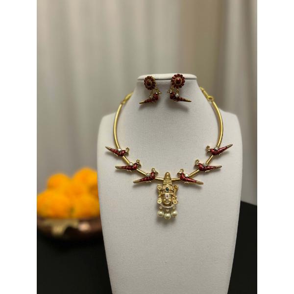 Balaji hasli  Balaji motif with red parrot design  choker necklace set