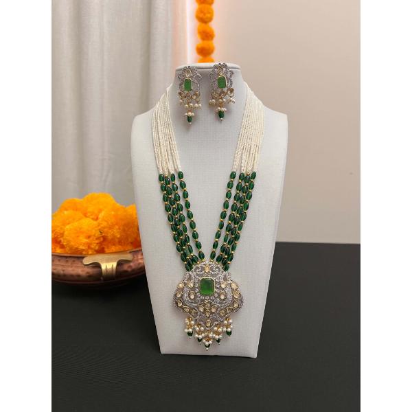 Beads multilayered necklace set  Green statement pendant necklace earring set  Green beads strand