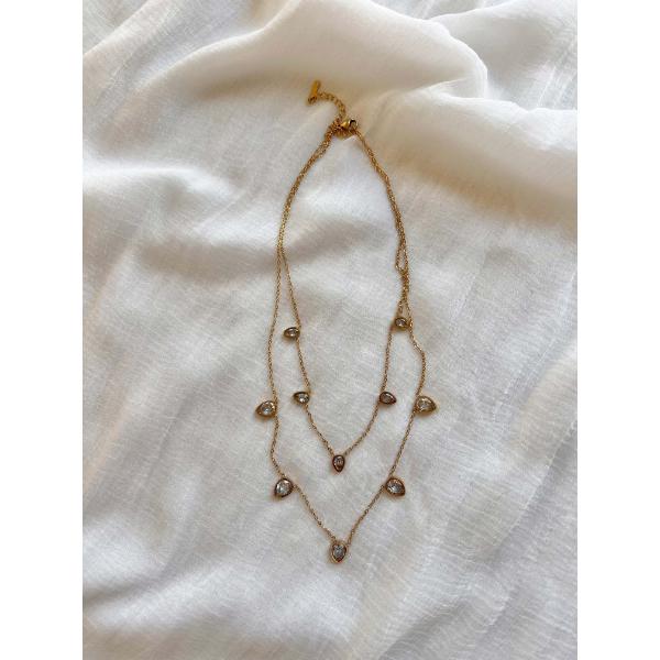 Layered stone station necklace anti tarnish stainless steel waterproof jewelry