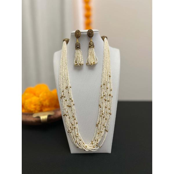 Premium quality beads mala  20 strands of micro beads multilayered necklace set  seed beads necklace earring set