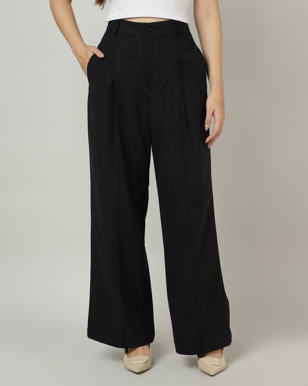 Black Pleated WideLeg korean Pants