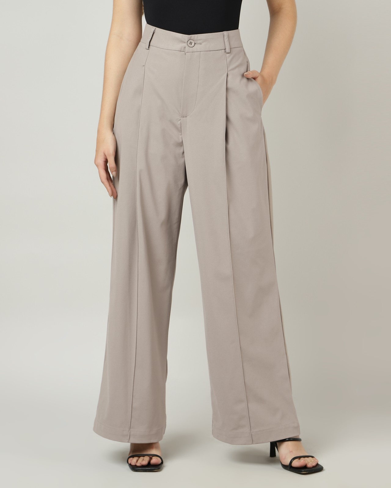 Korean Style Taupe WideLeg Pleated Pants