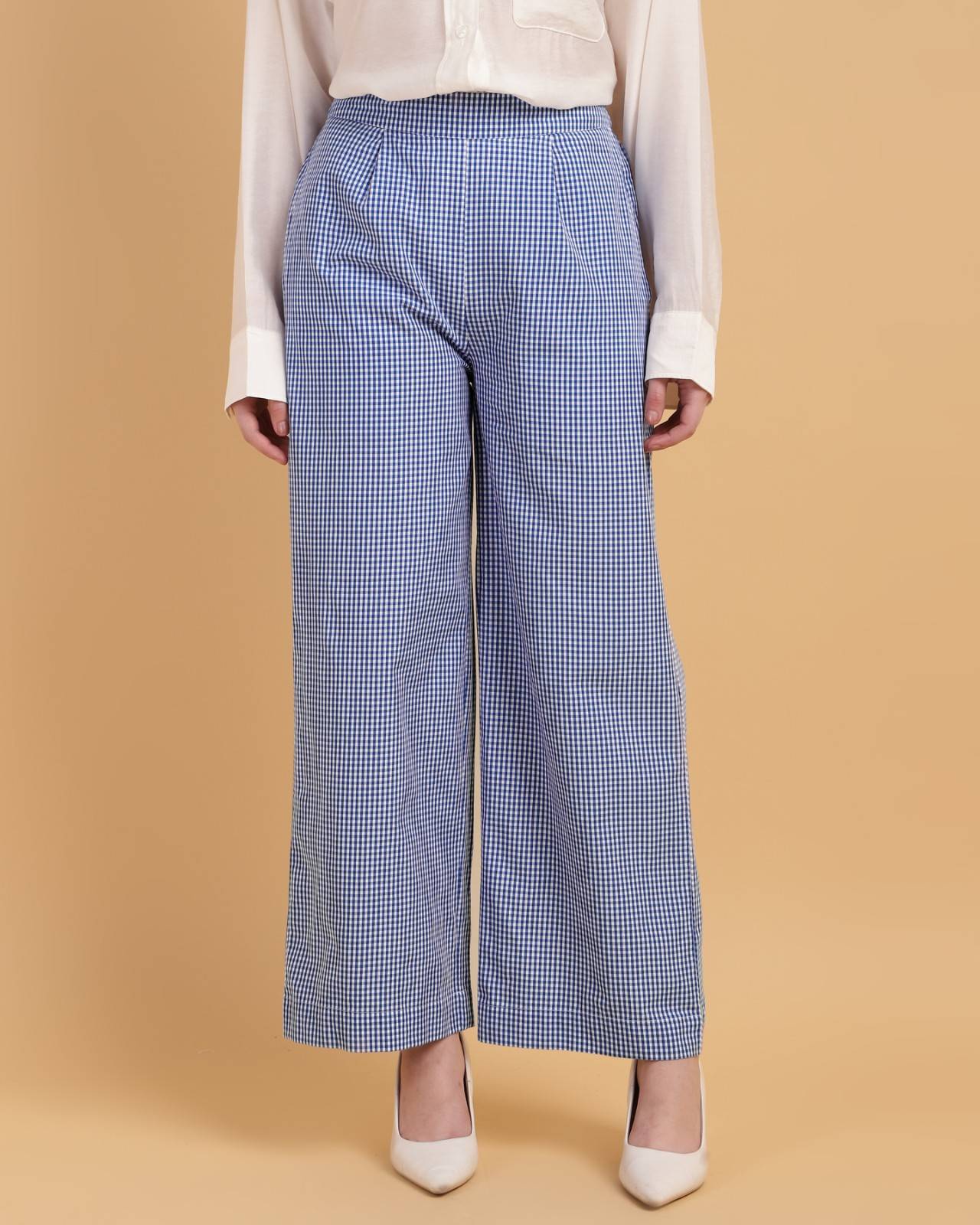 WideLeg Blue Gingham Trousers  Slip On