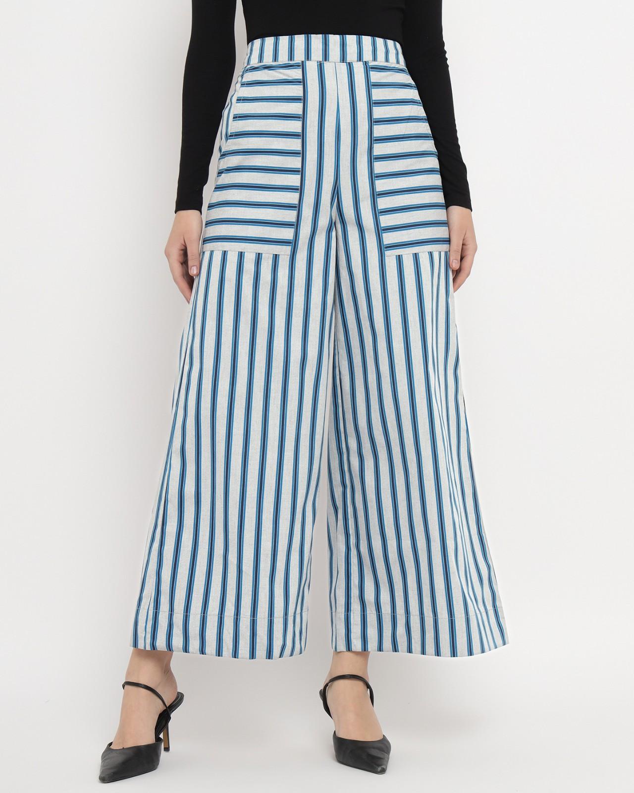 Stripped wide leg trousers with pocket