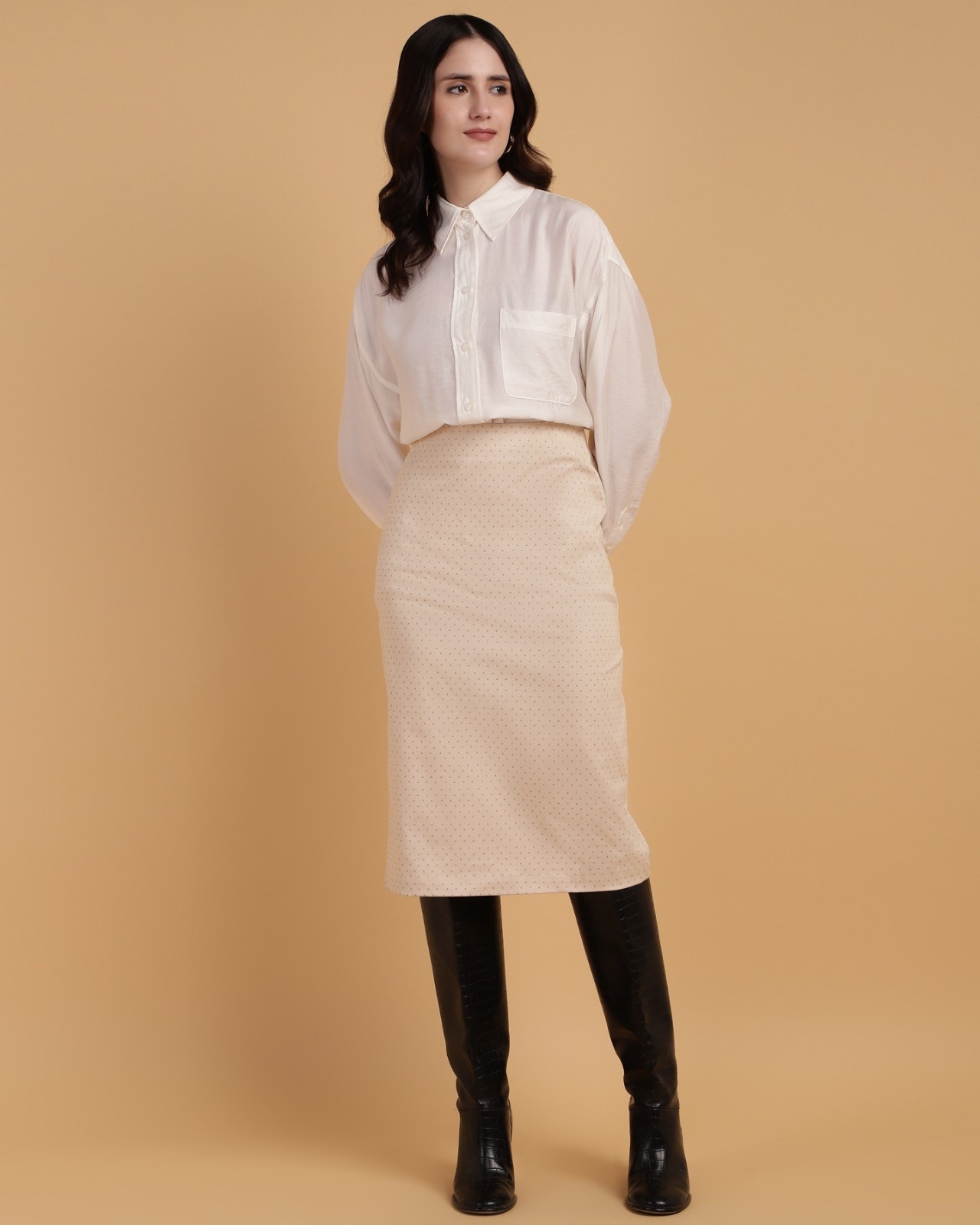 Nude Pencil skirt with Back slit