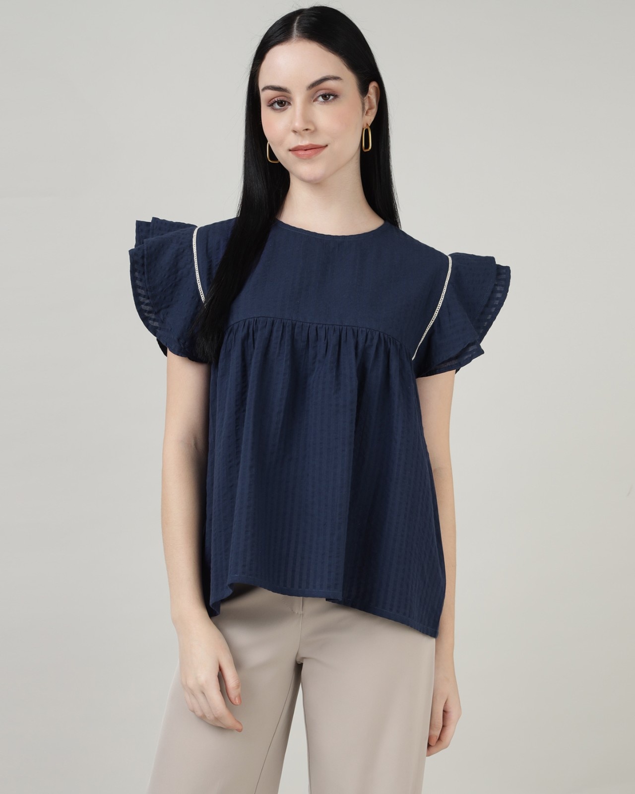 Indigo Breeze Ruffle Top