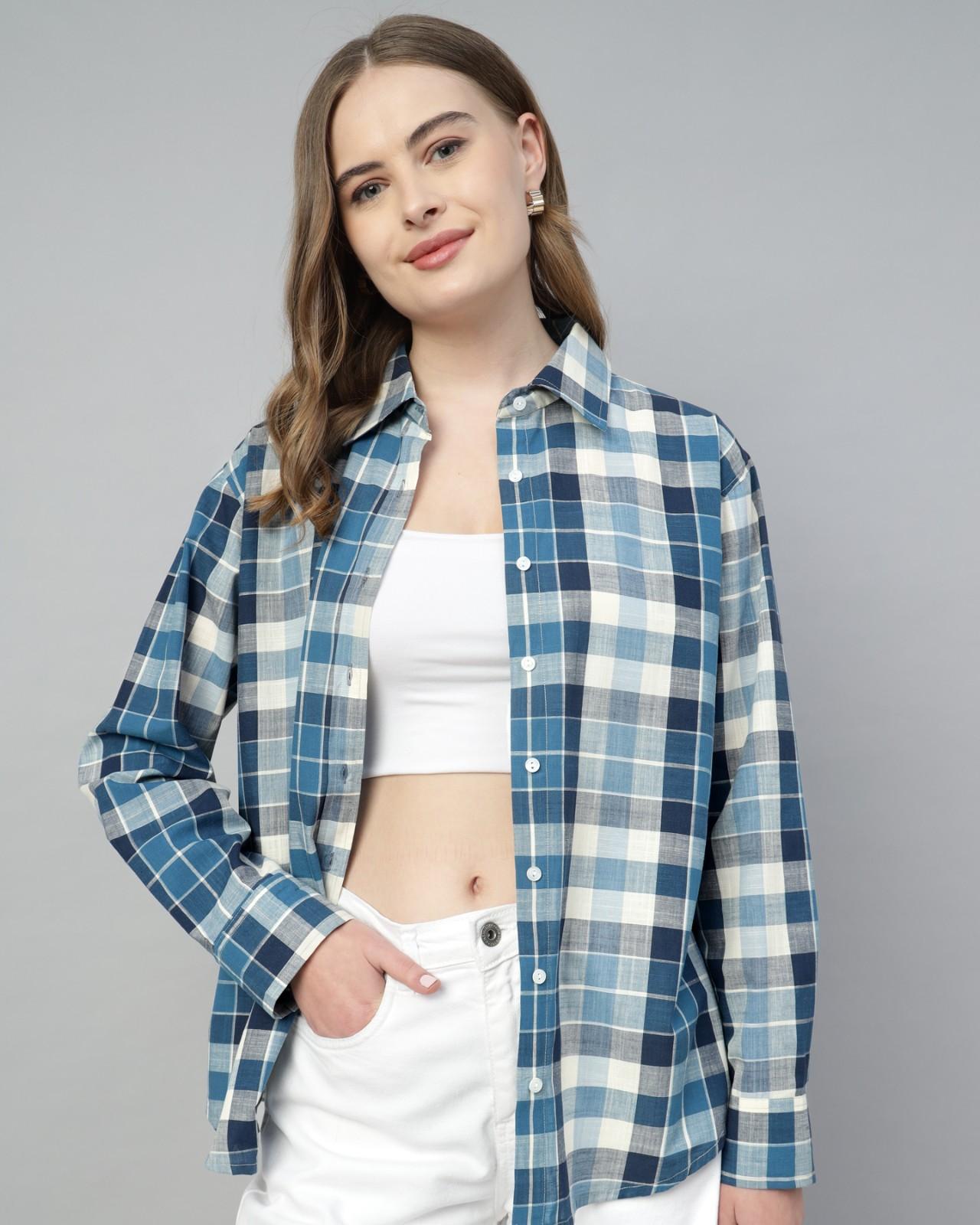 Blue check Oversize button up shirt
