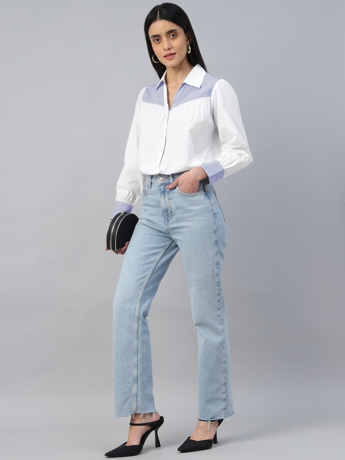 Contrast Stripped Gathered Full sleeves Shirt