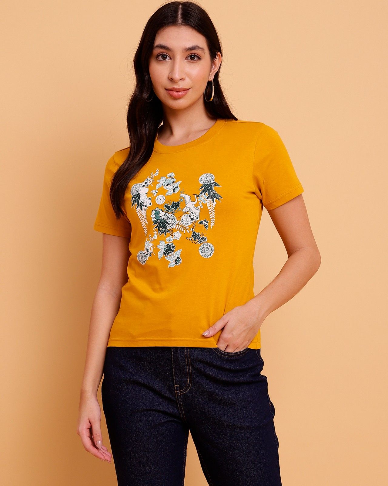Mustard Floral Cotton TShirt