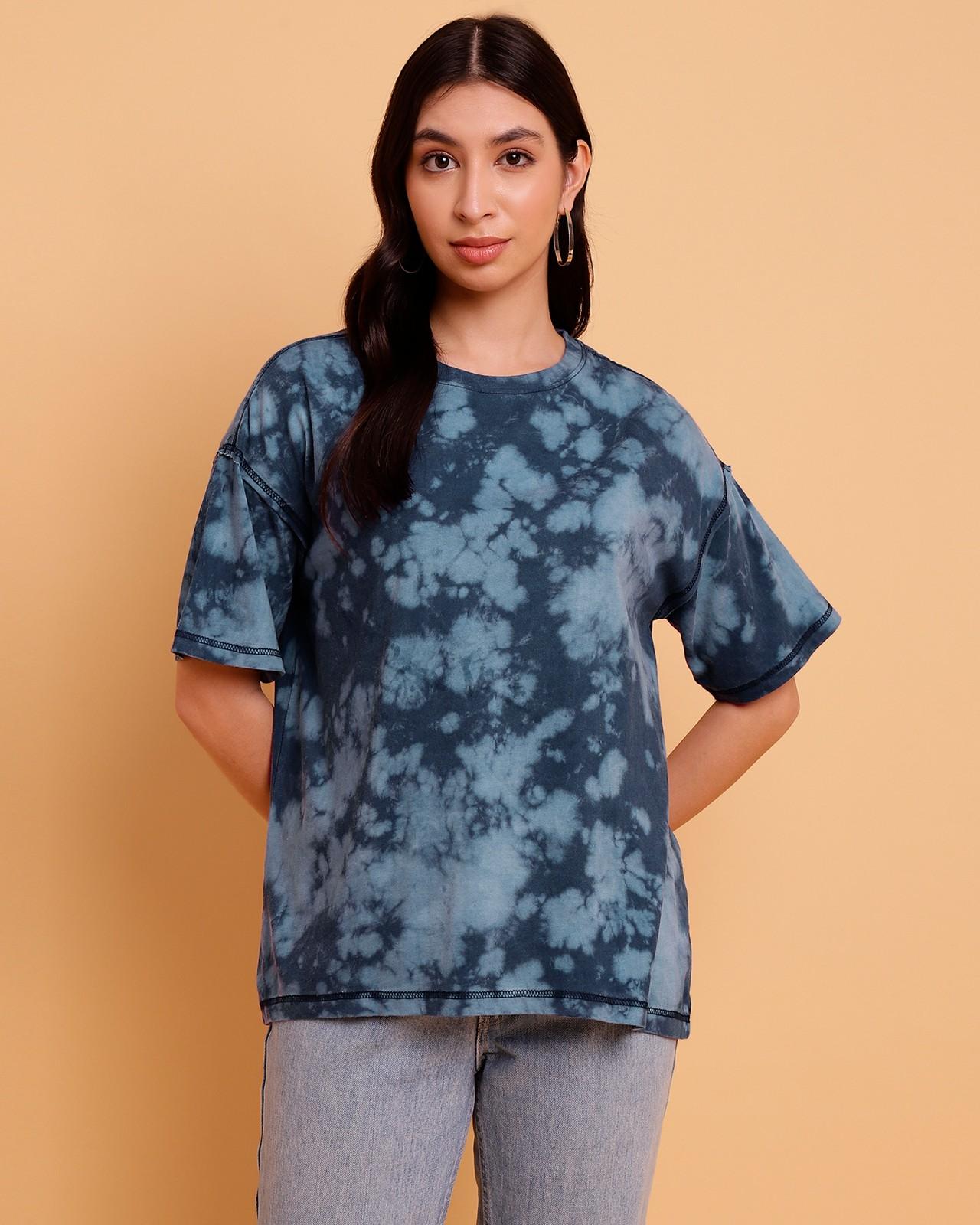 100 Cotton Indigo Oversize TShirt with Shibori Wash