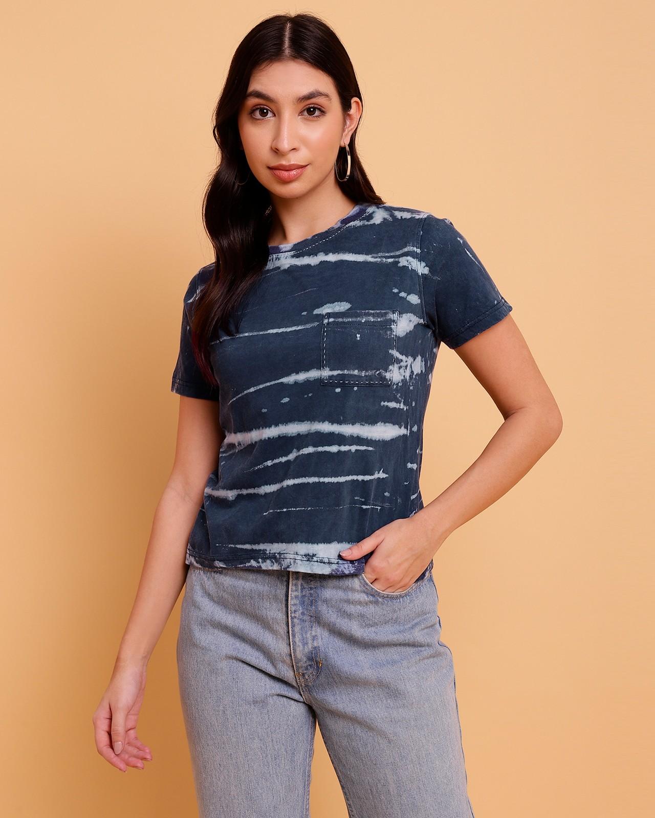 100 Cotton Indigo Pocket TShirt  Shibori Wash