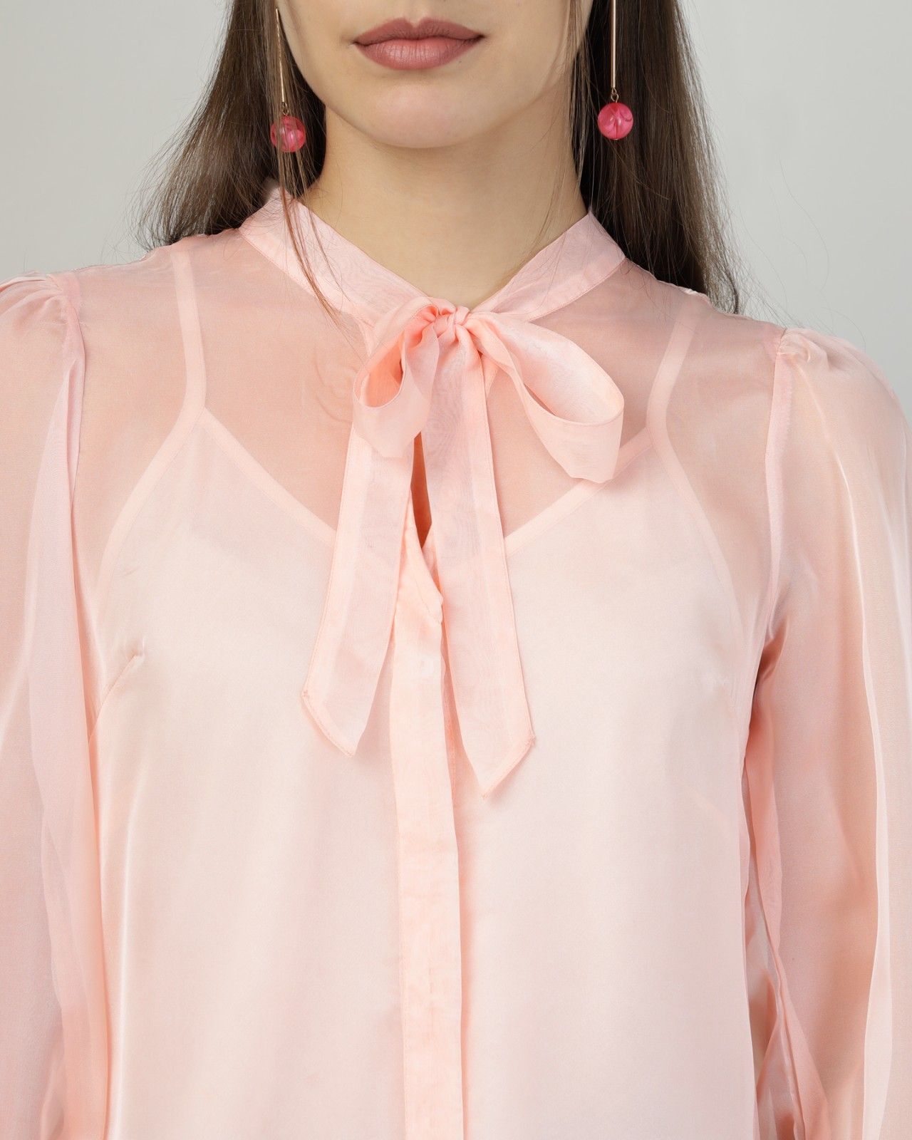 Womens Peach Organza Back Yoke Embroidered Top with Camisole Set of 2