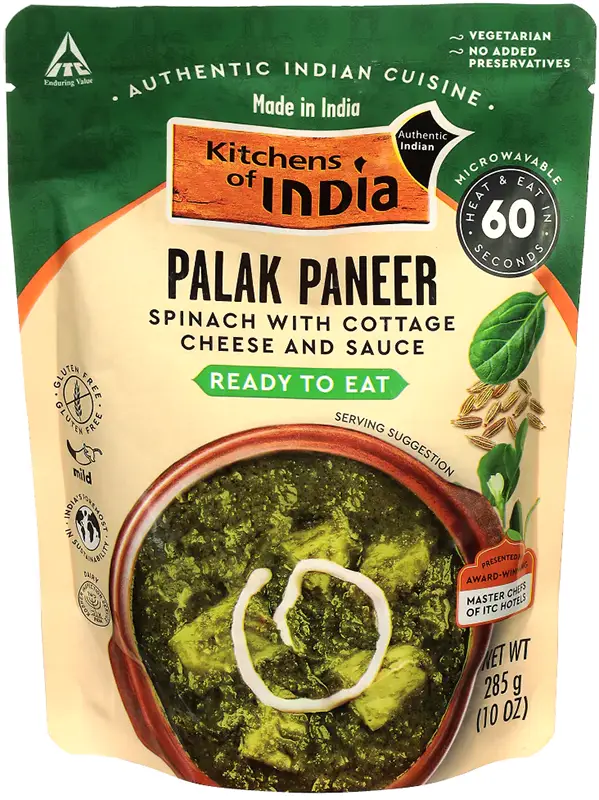 Kitchens Of India Palak Paneer - Spinach With Cottage Cheese And Sauce (ready-to-eat) 1Pack