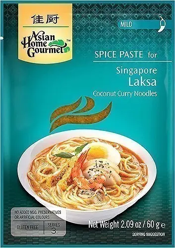 Asian Home Gourmet Singapore Laksa Spice Paste - Coconut Curry Noodles - Mild 60Gm