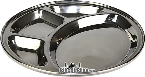 Stainless Steel Rimmed Plate With 4 Compartments (thali) - Round 1Each