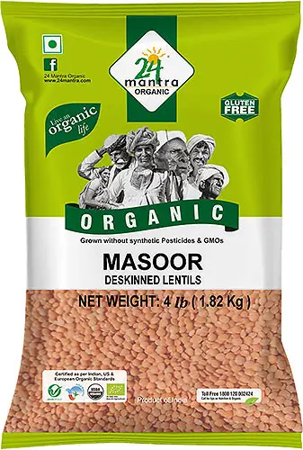 24 Mantra Organic Masoor Whole Without Skin (masoor Malka) 4Lbs