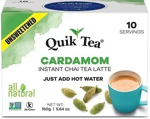 Quik Tea - Instant Cardamom Chai (10 Pack) - Unsweetened 10Oz