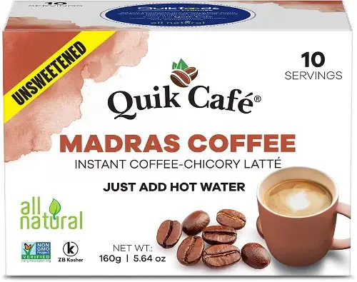 Quik Cafe Instant Madras Coffee - Unsweetened (10 Pack) 5.64Gm