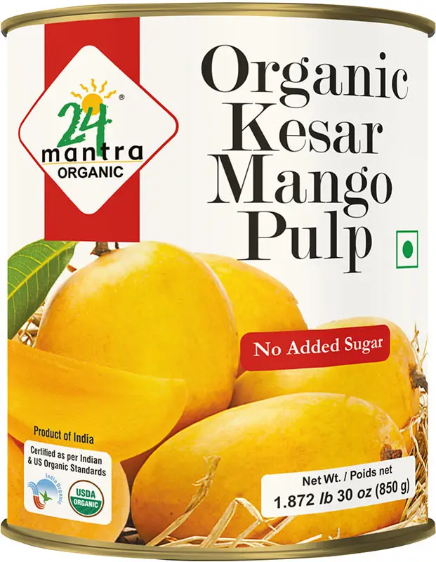 24 Mantra Organic Kesar Mango Pulp - No Added Sugar 850Gm