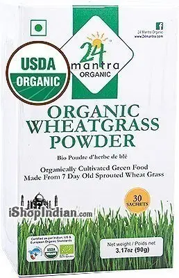 24 Mantra Organic Wheat Grass Powder - 30 Sachets 3.17Oz
