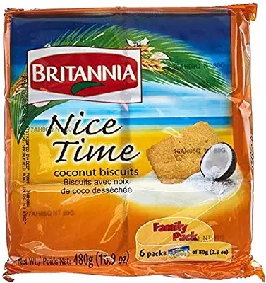 Britannia Nice Time Coconut Biscuits - Pack Of 6 - Family Pack 480Gm
