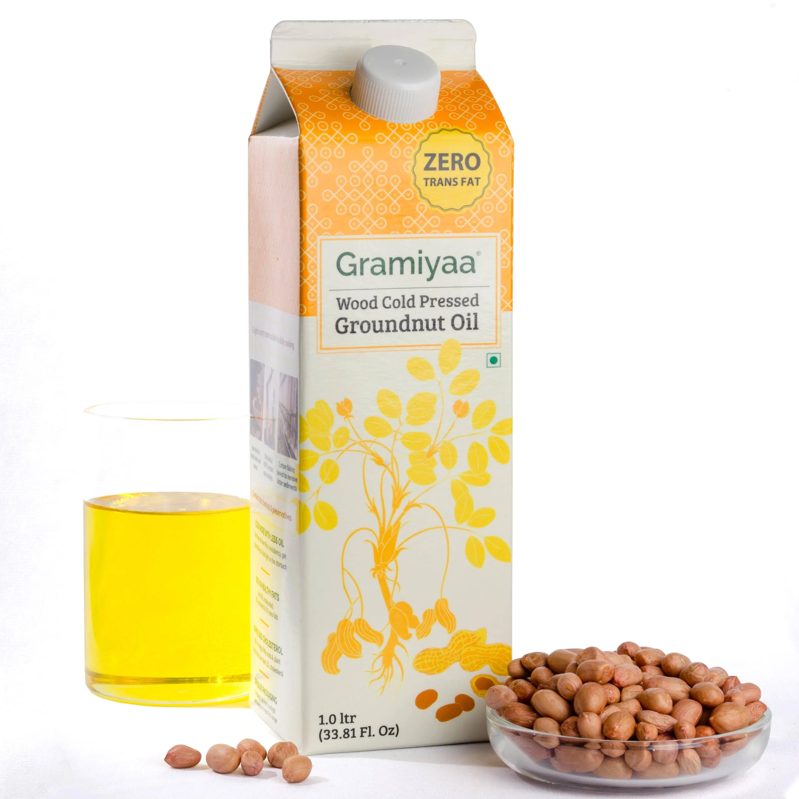 Gramiyaa Wood Cold Pressed Groundnut (peanut) Oil 1Ltr