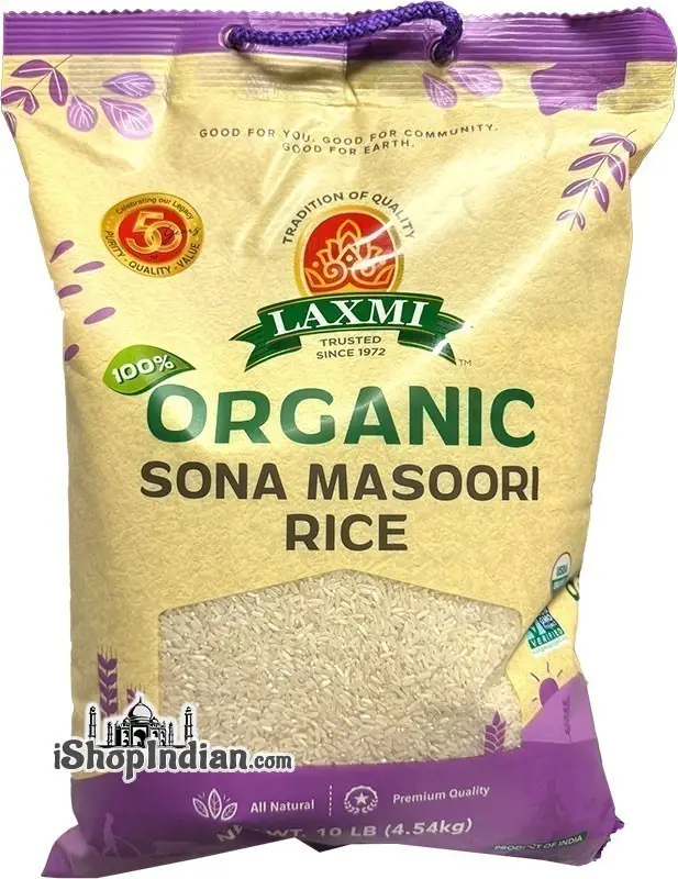 Laxmi Organic Sona Masoori Rice White 10Lbs