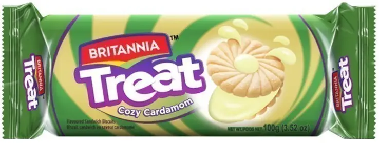 Britannia Treat Biscuits - Cardamom Cream Flavor 100Gm