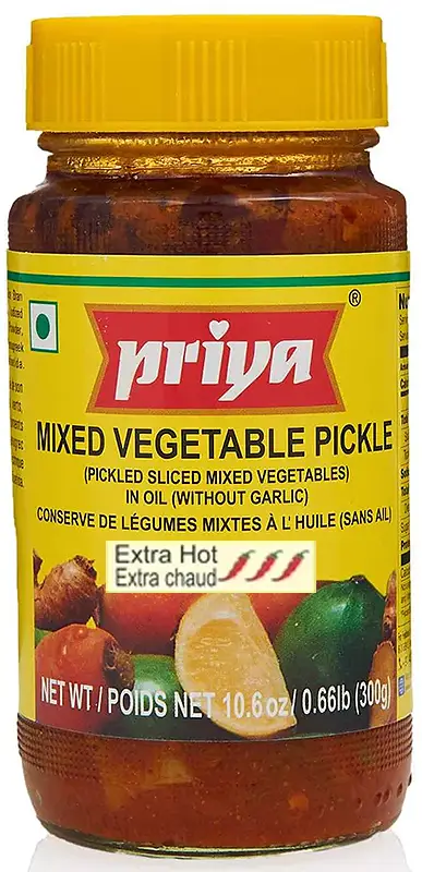 Priya Mixed Vegetable Pickle Without Garlic (extra Hot) 300Gm