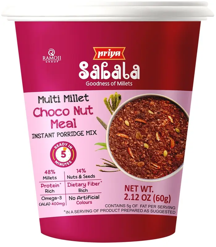 Priya Sabala Multi Millet Choco Nut Meal Instant Cup 1Pack