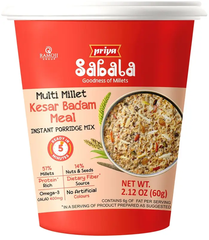 Priya Sabala Multi Millet Kesar Badam Meal Instant Cup 1Pack