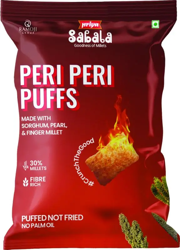 Priya Sabala Peri Peri Puffs - Puffed Millet Snack 1Pack