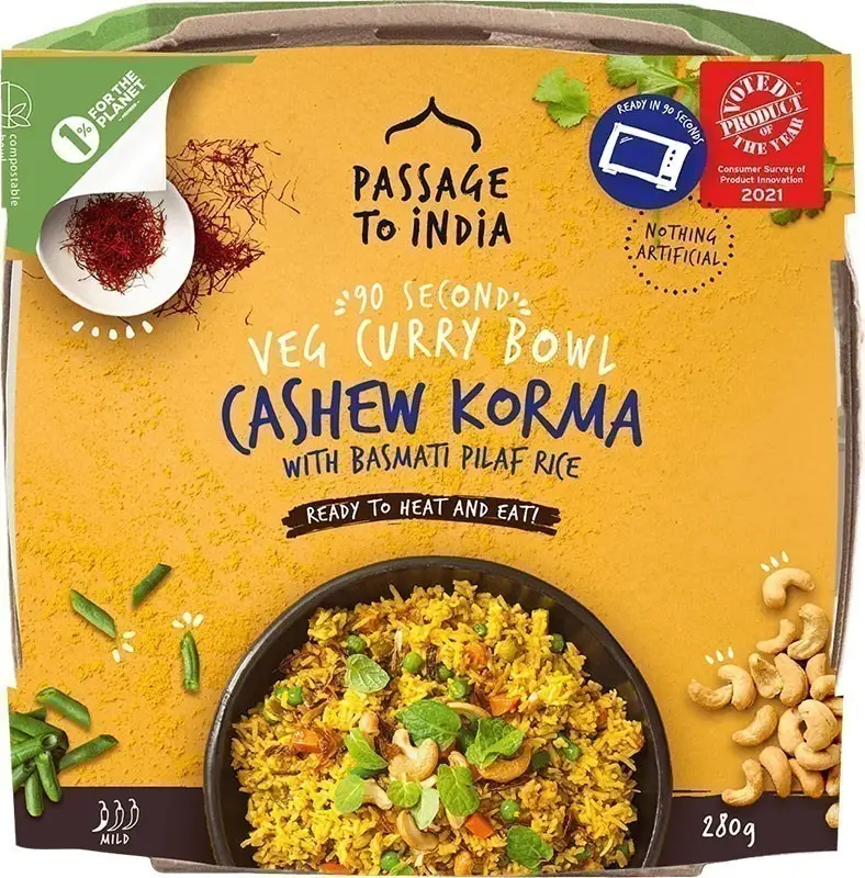 Passage To India - Veg Curry Bowl - Cashew Korma With Basmati Rice (ready-to-eat) 1Pack