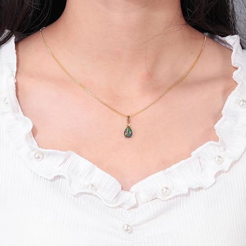 Opal Pendant Necklace for Women Multicolored Teardrop Birthstone Necklaces 14K Rose Gold Plated Dainty Simple Gold Chian Necklace Birthday Anniversary Wedding Gifts 7x10mm