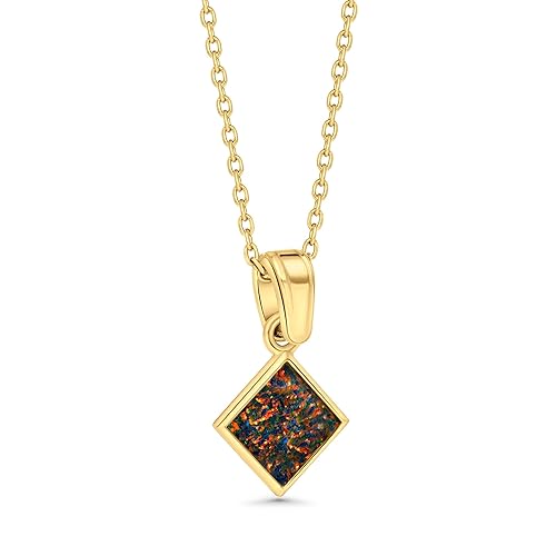 14k Gold Plated Black Opal Necklace  6x6mm Square Black Opal Pendant  14K Gold Plated 45cm Cable Chain  October Birthstone  Opal Jewelry for Women  For Classy Gift and Everyday Wear