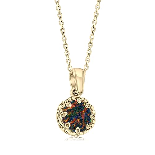 14K Gold Plated Black Opal Necklaces for Women  Black Opal Birthstone Necklace  Gold over 925 Sterling Silver  Gold Pendant Necklaces  Gold Minimalist Jewelry for Women  Prom Necklace