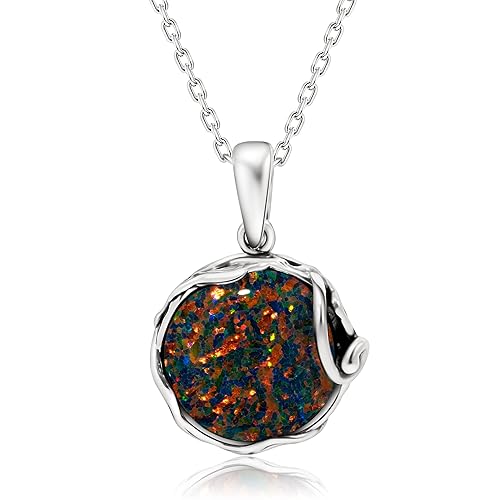 Black Opal Necklaces for Women Silver  October Birthstone Necklace  Gothic Necklace Silver Jewelry for Women  Opal Jewelry Silver Necklaces for Women  Everyday Necklaces for Women