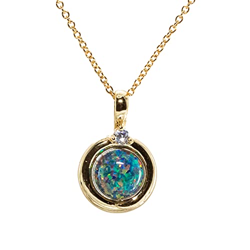 Round Bezel Set Black Nebula Opal Gemstone Pendant Necklace 14k Gold Filled Mothers Day Graduation Gift Idea Black Nebula Opal 14k Gold Filled