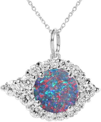 Opal Necklace for Women Round Cut Opal Jewelry 925 Sterling Silver  Gemstone Pendant Necklaces Anniversary Birthday