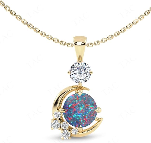 Opal Pendant Necklace for Women Multicolored Teardrop Birthstone Necklaces 14K Rose Gold Plated Dainty Simple Gold Chain Necklace Birthday Anniversary Wedding Gifts 