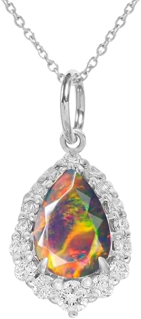 Opal Necklace for Women Pear Cut Opal Jewelry Sterling Silver 10K 14K 18K Gold Gemstone Pendant Necklaces Anniversary Birthday