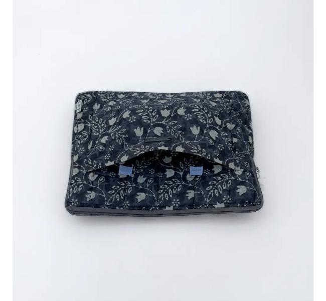 Cotton Laptop Sleeve Cover  Black Floral  13 Inches