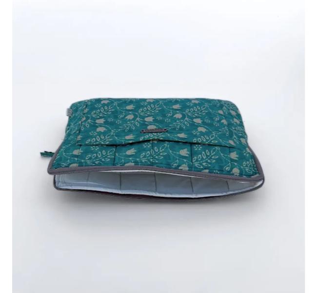 Cotton Laptop Sleeve Cover  Teal Floral  13 Inches