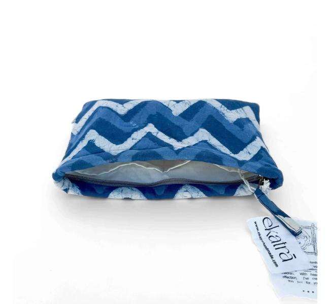 Sustainable Cotton Travel Pouch Organizer by Ekatra  Indigo Chevron