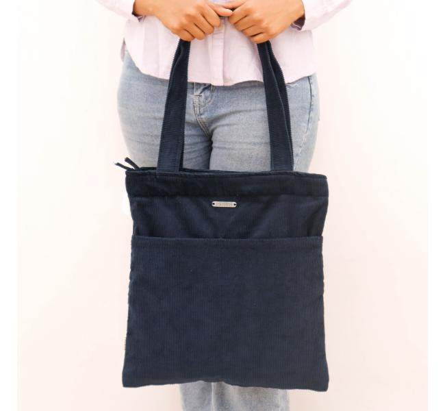 Minimalist Corduroy Day Tote  Midnight Sky