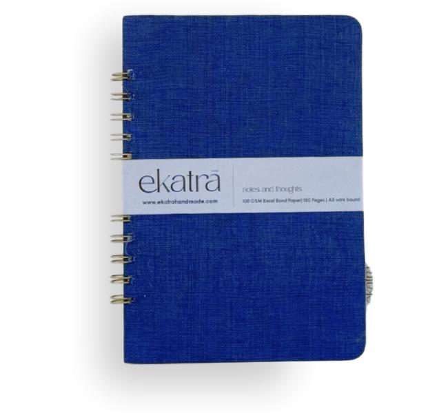 Handcrafted Sustainable A5 Wire Bound ruled 100SM paper Journal by Ekatra  Solid Blue