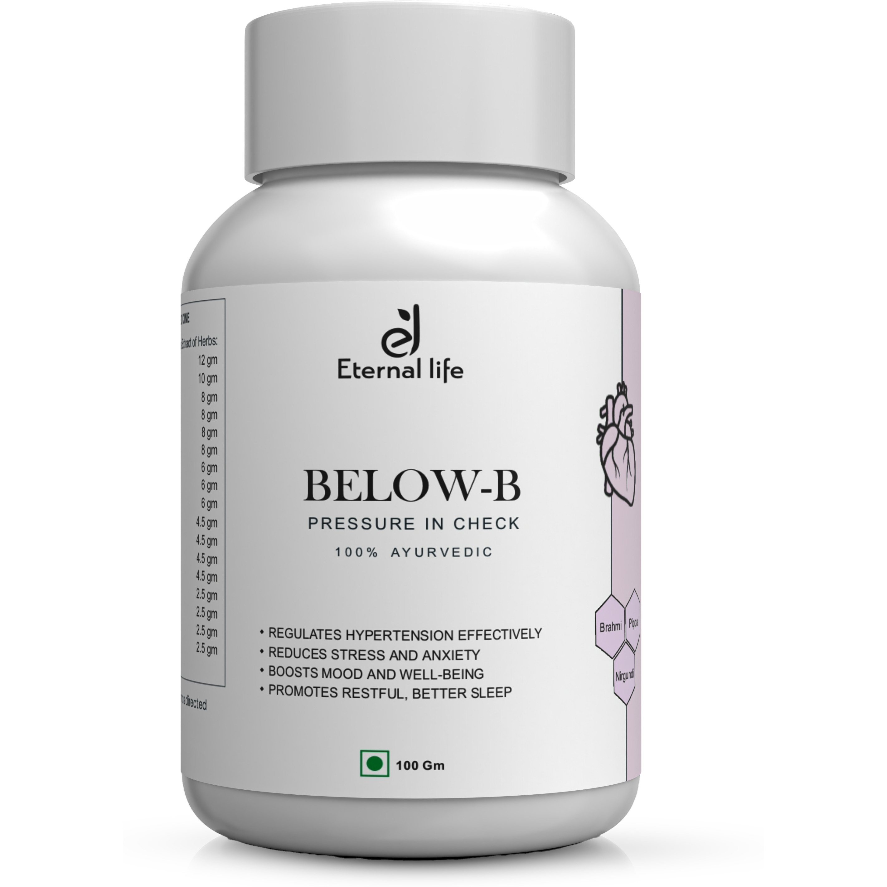 Eternal Life BelowB Blood Pressure Support 100 Gm  Herbal Supplement For Cardiovascular Wellness Hypertension Management Healthy Circulation Antihypertensive Herbal Blend Pack Of 1