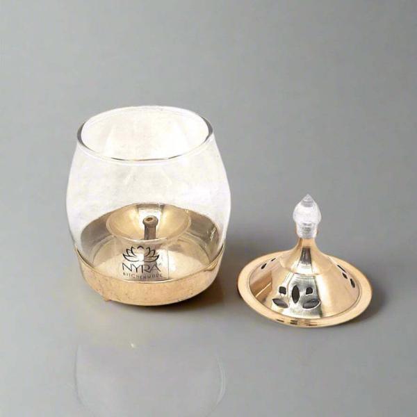 Brass Traditional Diya Stand with Clear Fiber glass Cove borosilicate Glass