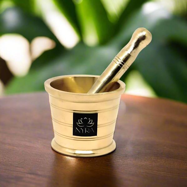 Pure Brass Mortar Pestle Traditional Peetal Khal Batta for Spices medium